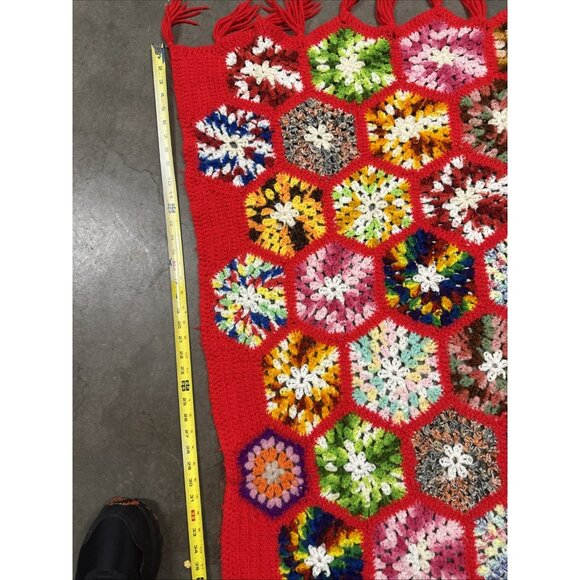 Beautiful Hand Crocheted Throw- Very Colorful- Unique Design 55x50 - Picture 8 of 11